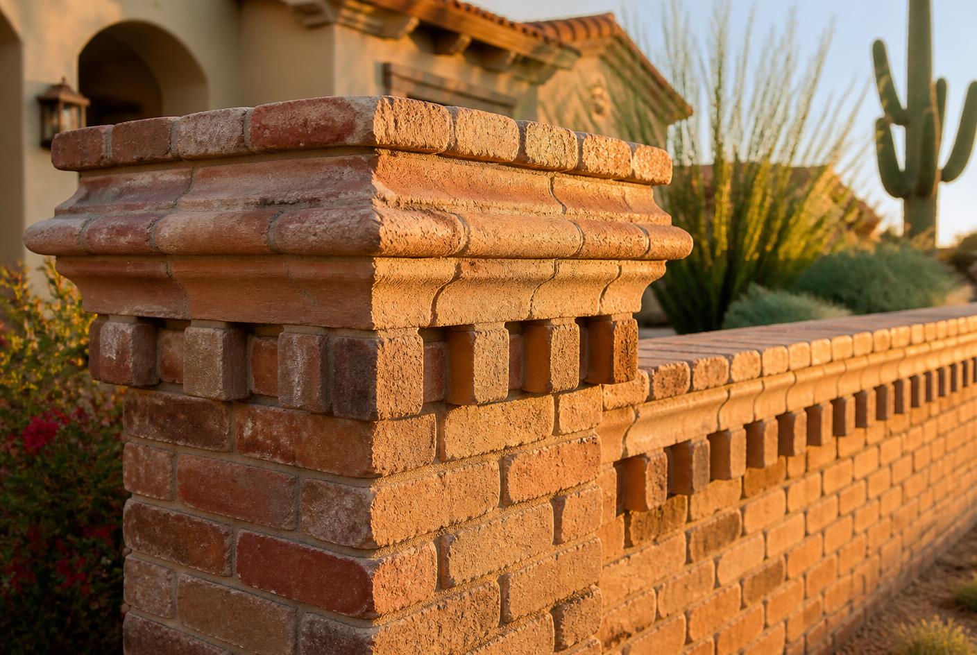 Custom brick masonry wall with warm clay brick in Phoenix AZ