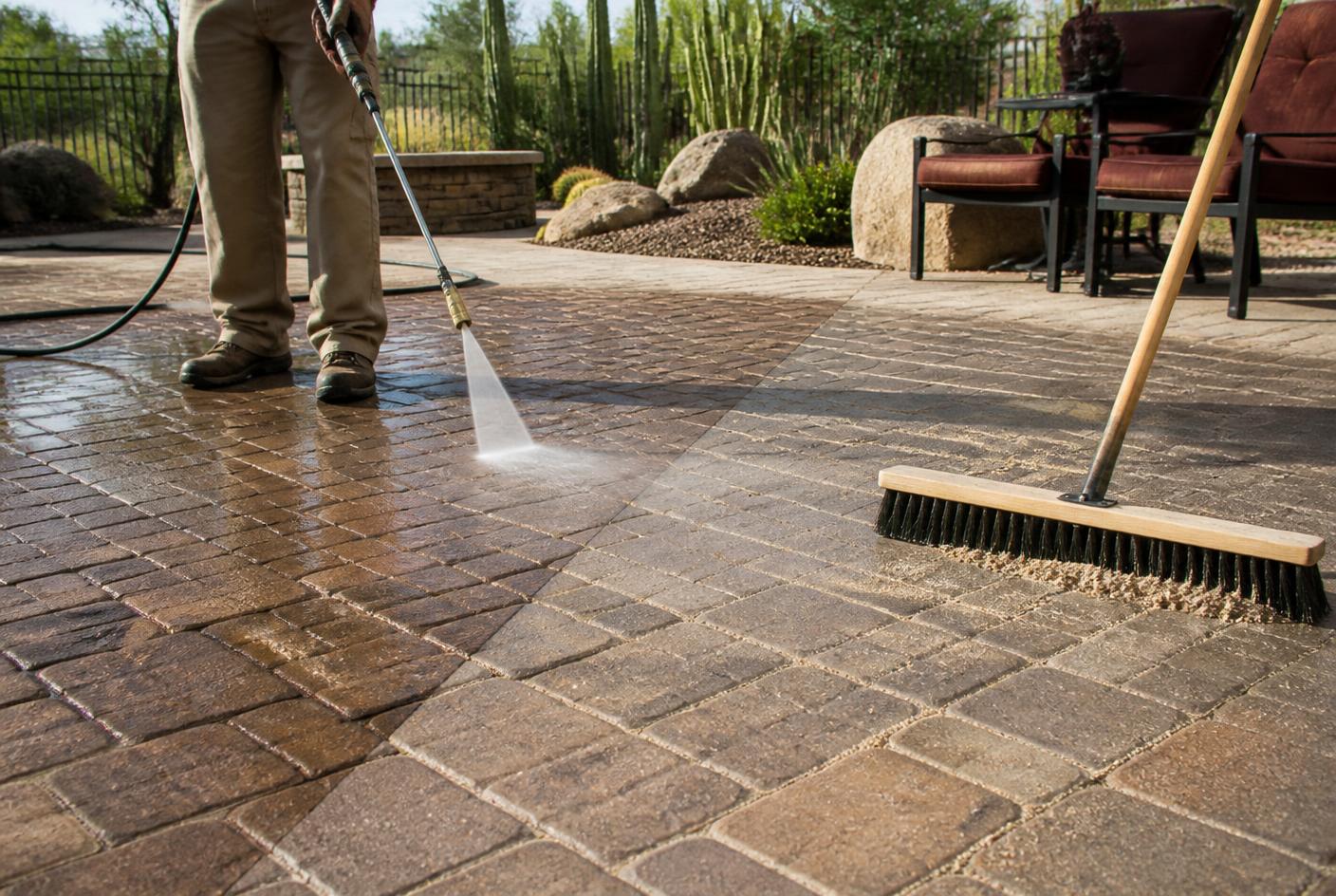 Freshly cleaned and re-sanded paver surface in Phoenix AZ
